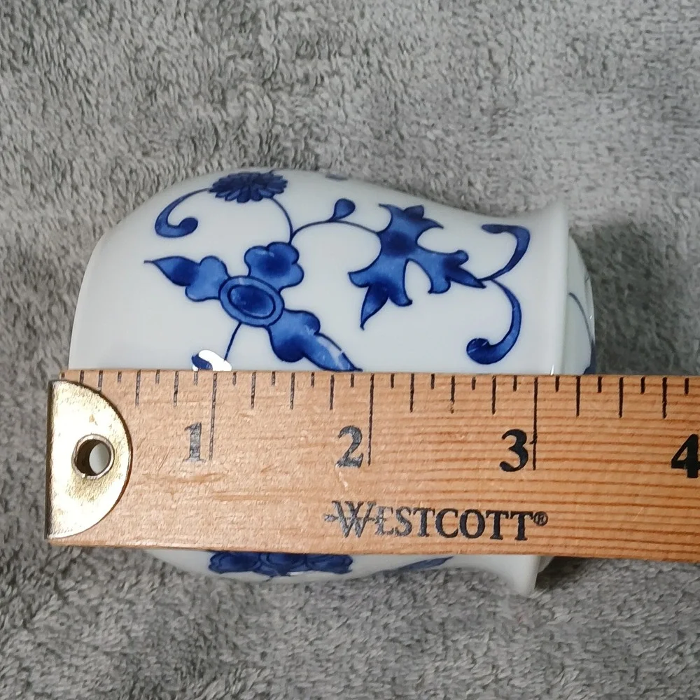 Vintage Bathroom Set  Soap Dish & Toothbrush Holder Blue Floral Porcelain Decor